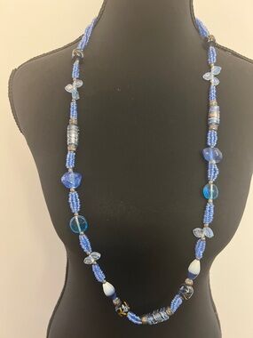 Blue Glass Bead Long Necklace - Women Jewelry